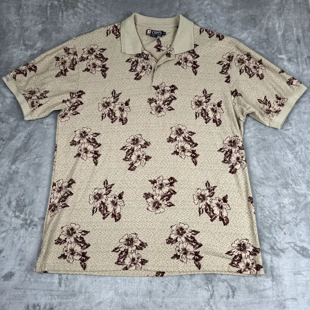 Chaps Ralph Lauren Mens XXL Hawaiian Shirt Floral Polo All Over Print Beach
